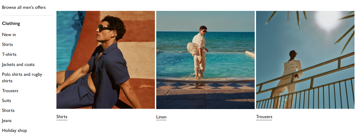 John Lewis website menu screenshot