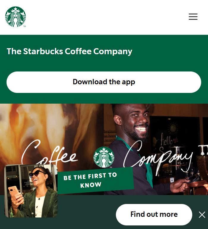Starbucks website screenshot